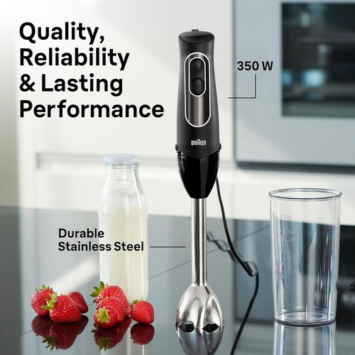 Braun MQ5025 Hand Blender - Multiquick Vario with Ergonomic Design | Sleek Black Finish