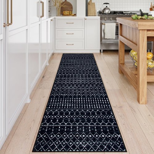 Beeiva Moroccan Hallway Runner Rug 2x7, Washable Non-Slip Kitchen Runner, Soft Low Pile Ultra Thin Geometric Carpet Rugs for Hallway, Kitchen, Laundry, Entryway