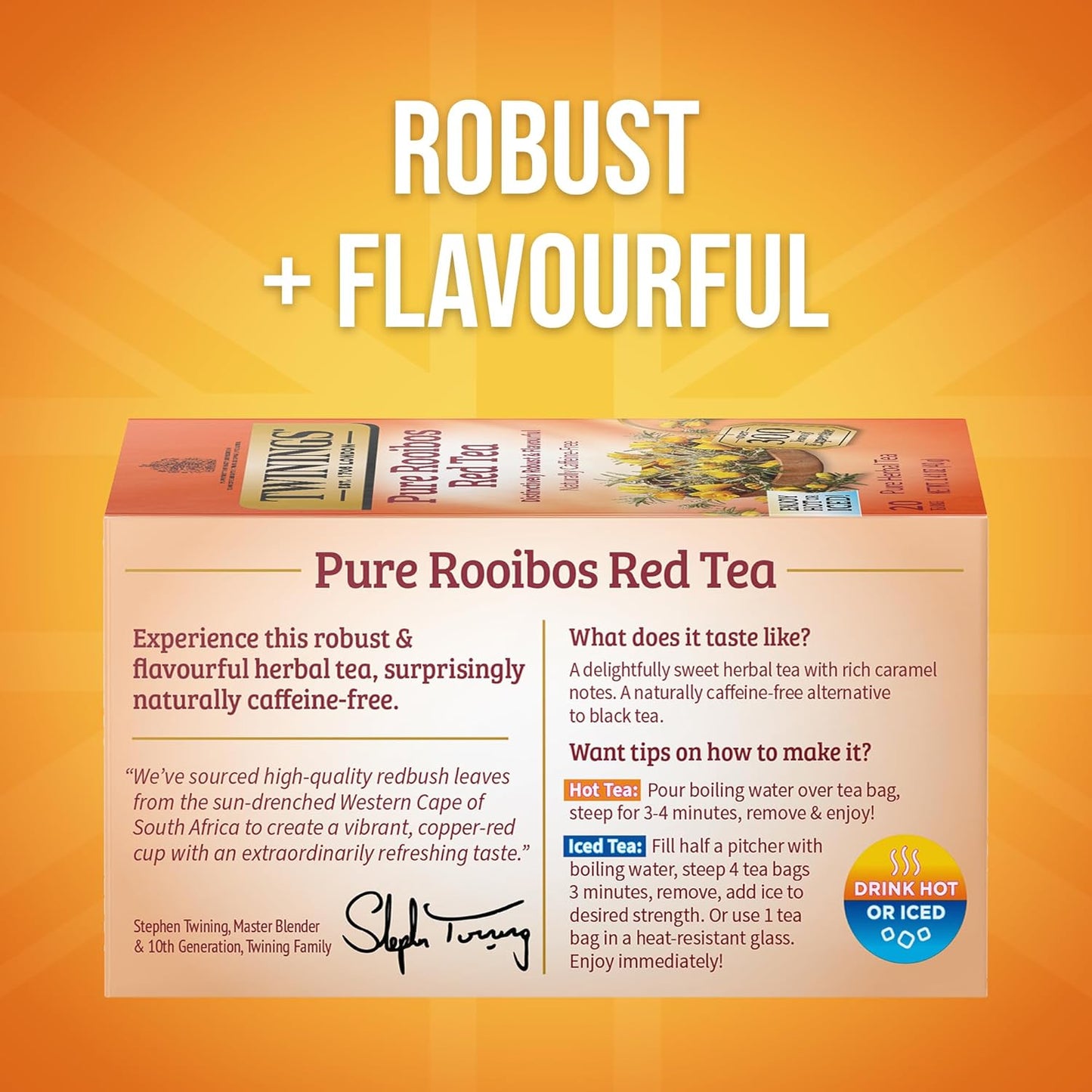 Twinings Pure Rooibos Red Herbal Tea - Sweet, Uplifting Aroma | 120 Individually Wrapped Bags