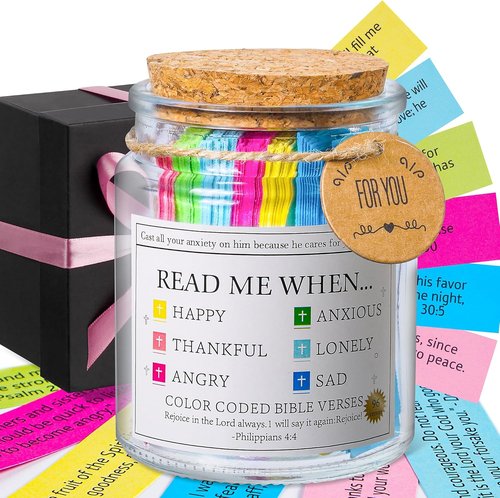 Bible Verse Jar - Daily Encouragement Gift for Women | Christian Inspirational Decor with 48-Inch Ribbon
