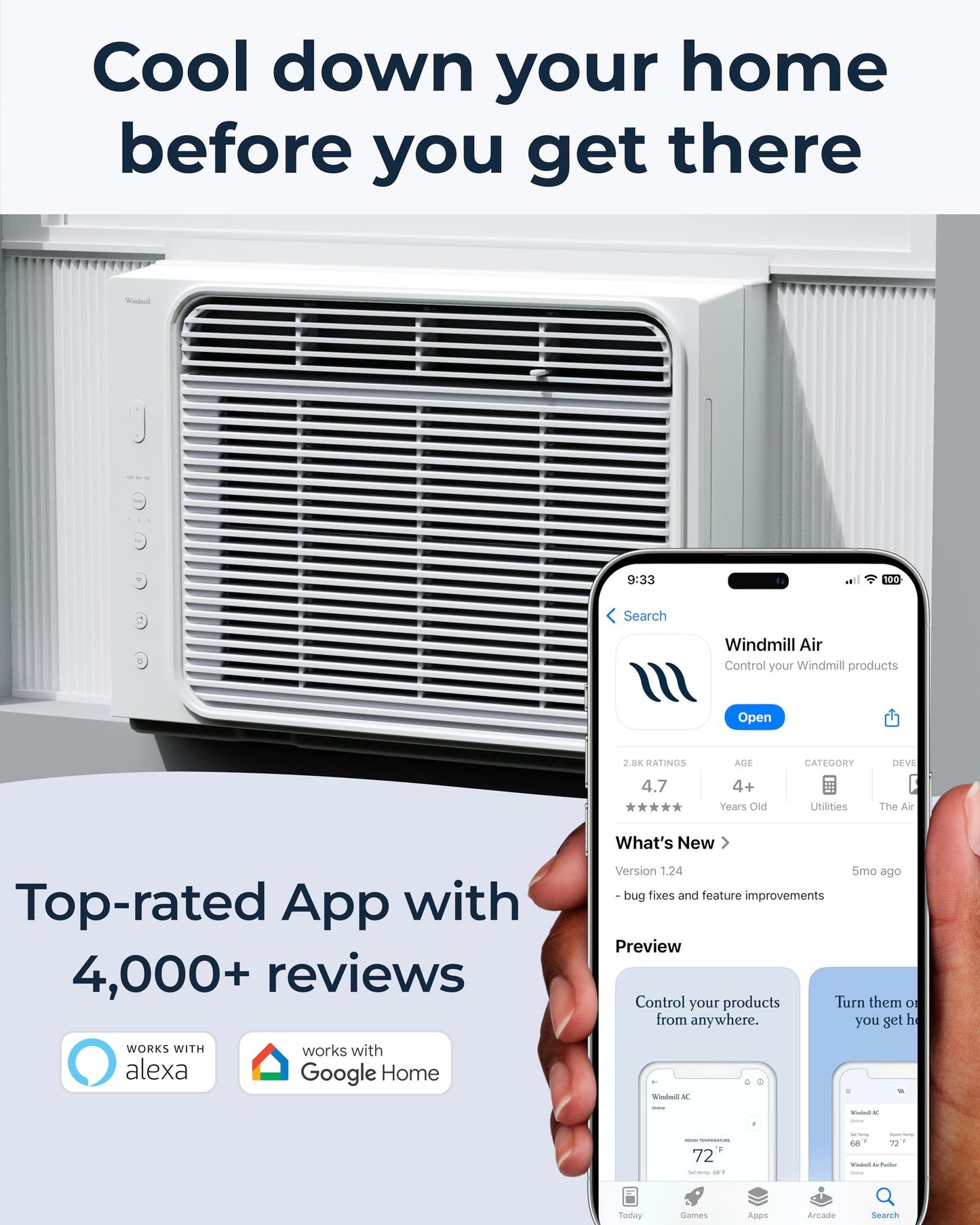 Windmill Window Air Conditioner - Quiet & Smart, Easy Install, Voice-Enabled, Remote & App Control AC Unit - 5,000 BTU Lite