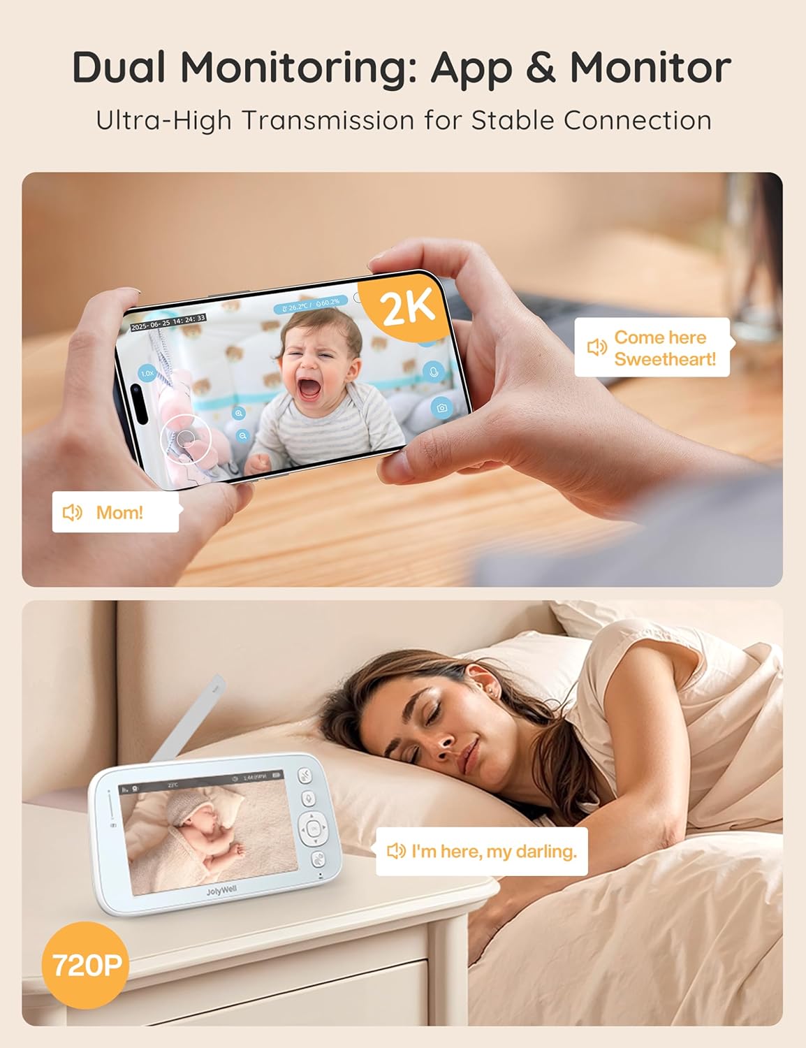 Skiennix 2K Baby Monitor - WiFi Camera with App Control, Night Vision & 2-Way Talk | 5" Display
