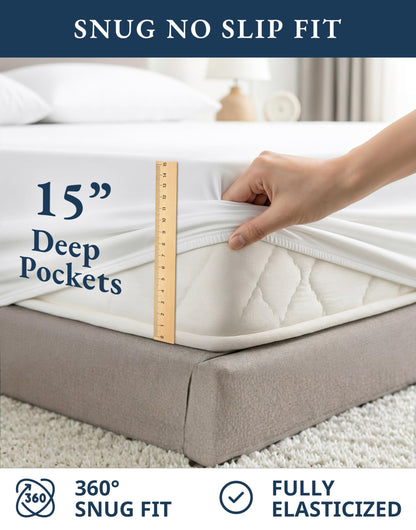 LANE LINEN 100% Organic Cotton White Twin XL Sheets Set 3-Piece Pure Percale Soft Bedding Breathable Fits Mattress Upto 15" Deep