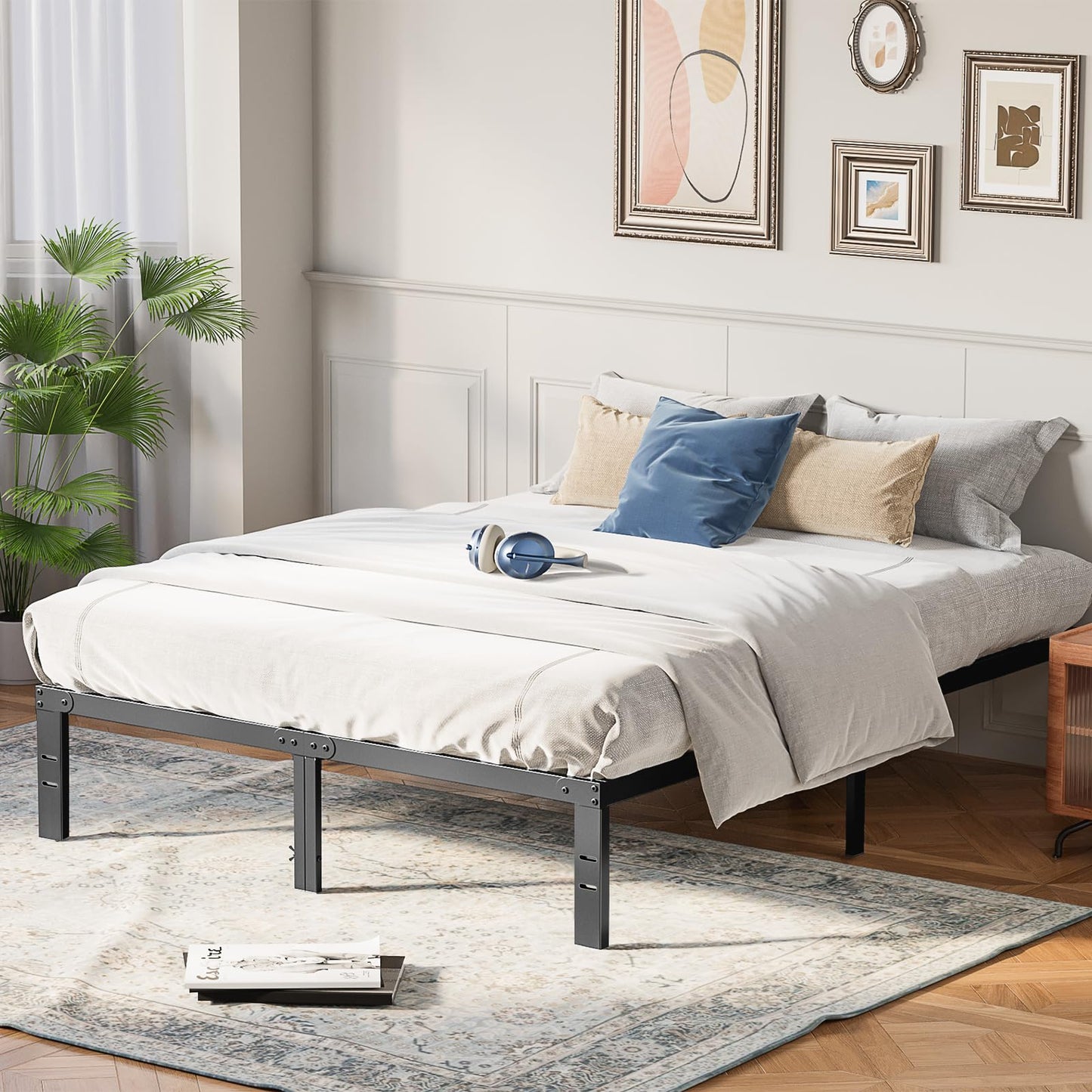 OLIXIS Metal Twin Bed Frame - 14in High with Storage Space, No Box Spring Needed with Sturdy Steel Slat Support, 800LBS Heavy Duty for Easy Assembly, Black for Bedroom