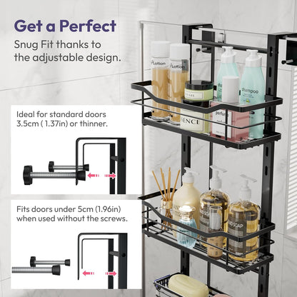 SWTYMIKI Over The Door Shower Caddy - 3 Tier Adjustable Organizer | No Drill Stainless Steel Rack in Black