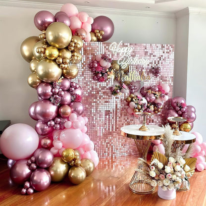 PartyWoo Balloon Garland - 100 Pcs Pink & Purple Metallic Balloons | 18", 12", 10", 5" Sizes for Birthday & Party Decor