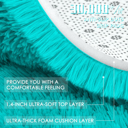 OLANLY Teal Blue Round Rugs for Bedroom - Machine Washable, 2 ft Circle Area Rugs for Living Room, Soft and Fluffy Shaggy Carpet for Teen Girls and Boys, Nursery Rooms, Dorms, Home Decor Aesthetic