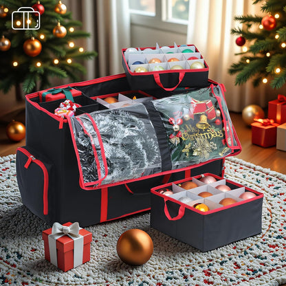 Skiennix Large 2-in-1 Christmas Ornament Storage Box - High Capacity for Easy Organization | Black