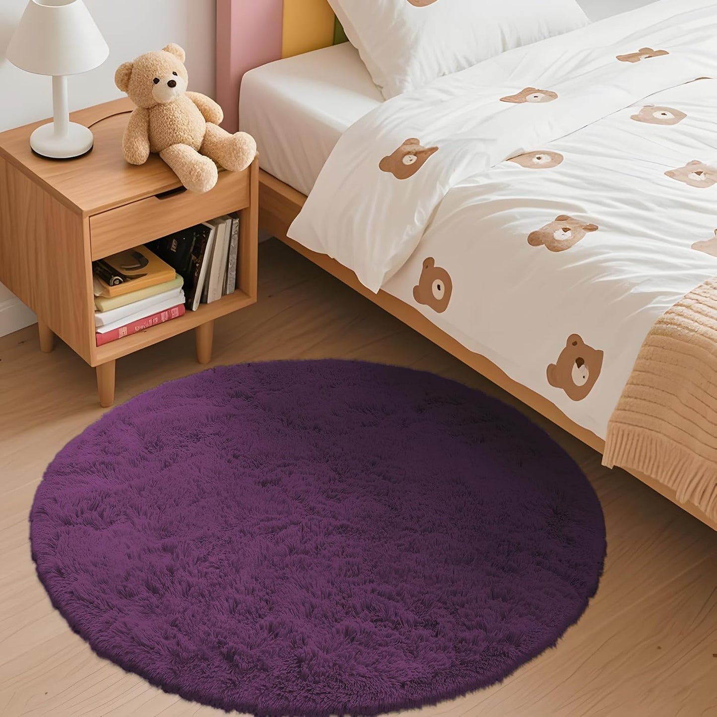 OLANLY Round Dark Purple Area Rug - Soft, Fluffy, Machine Washable 3 ft Carpet for Bedroom & Living Room Decor