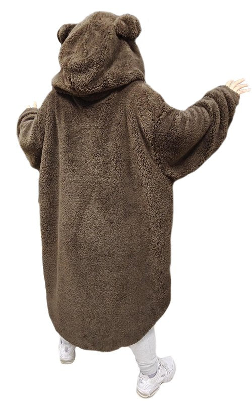 Cute Blanket Hoodie Adult Bunny or Bear Fashion Blanket Hoodies Sweater Furry Fluffy Sweatshirt Soft Cozy Oversized Women Men,Warm Fleece Sherpa Blanket Jacket,Teens,Brown Bear