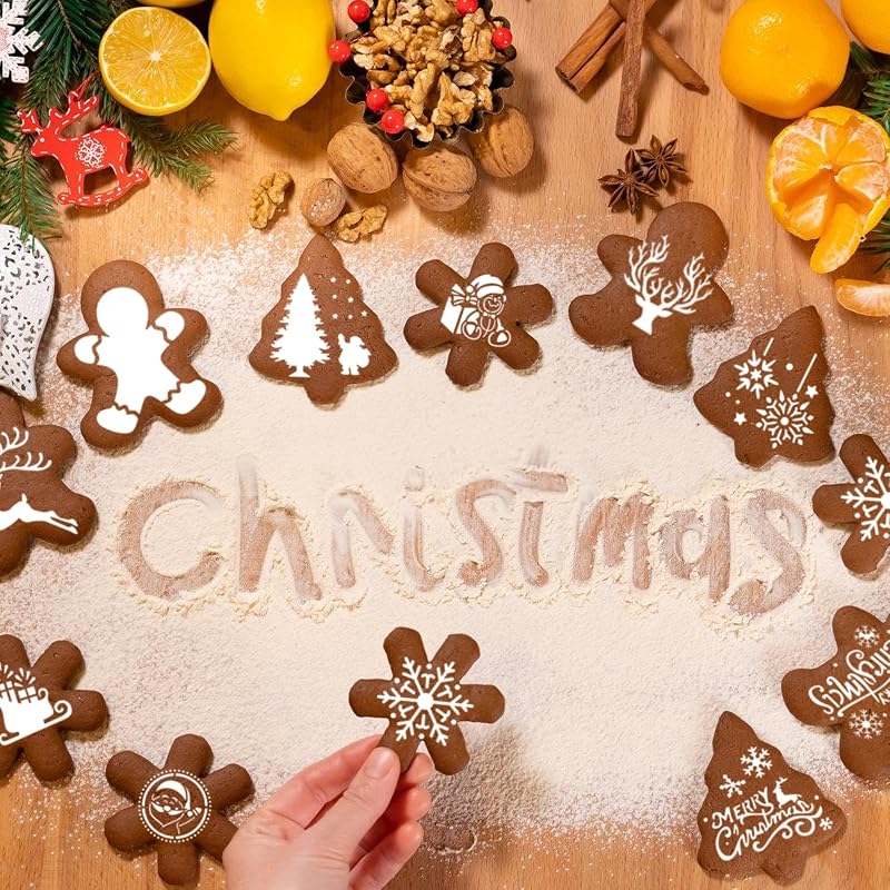 Christmas Stencils 56 Pcs for Cookies, Cakes & Cups - Reusable PET Templates (Variation: Christmas)