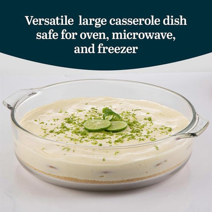 Libbey Round Casserole Dish - Elegant Glass Bakeware with Lid | Stackable for Oven & Microwave
