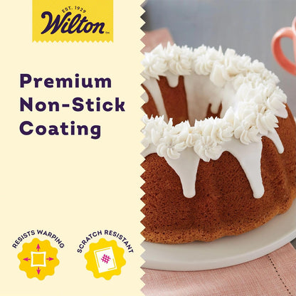 Wilton Gold Non-Stick Fluted Tube Cake Pan - 9.49 Inch Cold-Rolled Steel Bakeware, PFAS-Free