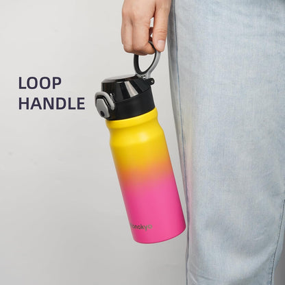 Skiennix Insulated Water Bottle - 18 oz Stainless Steel Flask with Straw & Carry Loop | Leak-Proof Rainbow Design