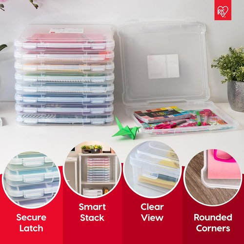 IRIS USA Board Game Storage Organizer - Snap-Tight Latch Lid, 6-Pack Plastic Case for Puzzles & Art Supplies | Fits 8.5" x 11" & A4 Papers