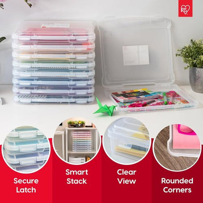 IRIS USA Board Game Storage Organizer - Snap-Tight Latch Lid, 6-Pack Plastic Case for Puzzles & Art Supplies | Fits 8.5" x 11" & A4 Papers