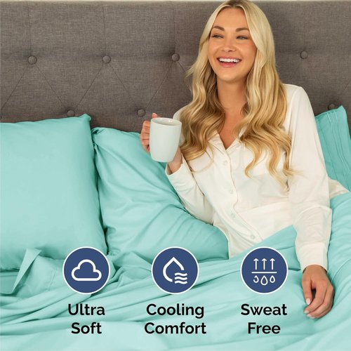 Cal King Size 4-Piece Sheet Set | Skiennix Comfy Breathable Cooling Bed Sheets - Luxury Hotel Quality - Deep Pockets, Soft, Wrinkle-Free - Oeko-Tex Certified, Spa Blue