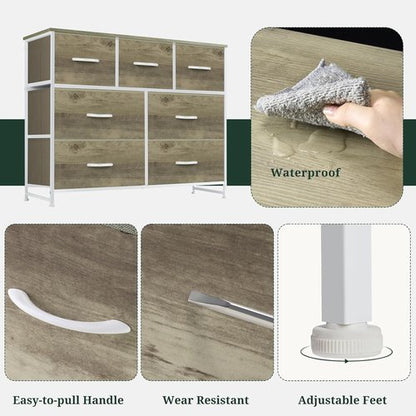 Greige Oak 7-Drawer Dresser by [Brand Name] - Anti-Tip Storage Organizer for Bedroom & Living Room
