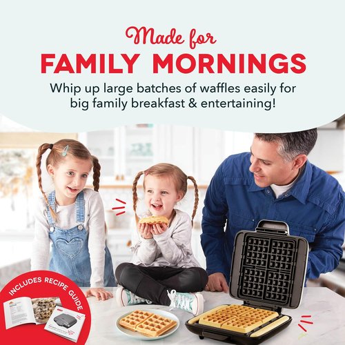 Dash No-Drip Waffle Maker - Make Four Perfect Waffles at Once - Dual Nonstick Plates & Quick Heat-Up - Silver
