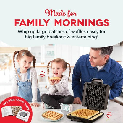 Dash No-Drip Waffle Maker - Make Four Perfect Waffles at Once - Dual Nonstick Plates & Quick Heat-Up - Silver