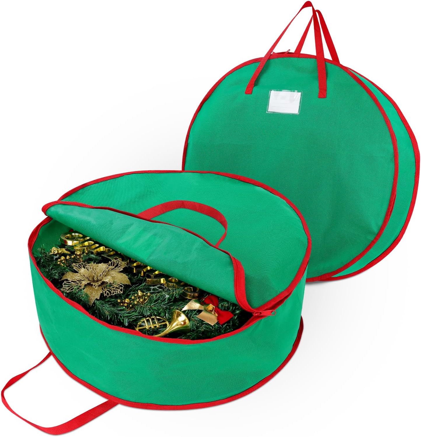 Regine Switzerland 24-Inch Christmas Wreath Storage Bag - Durable Double Zipper & Card Slot - Green