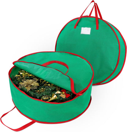Regine Switzerland 24-Inch Christmas Wreath Storage Bag - Durable Double Zipper & Card Slot - Green