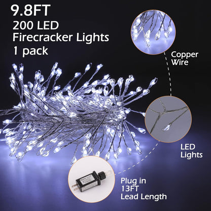 Skiennix Fairy Lights - 10Ft 200LED Waterproof Silver Wire String Lights | 8 Modes for Bedroom & Wedding Decor