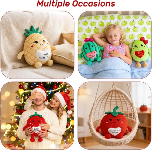 Avocado Plush Toy - 17-Inch Cute Stuffed Animal with Red Heart | Soft Avocado Pillow for Kids & Couples