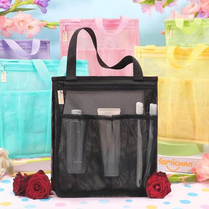 Famichan Portable Mesh Shower Caddy - Essential Travel Bag for Gym & Dorm | Black