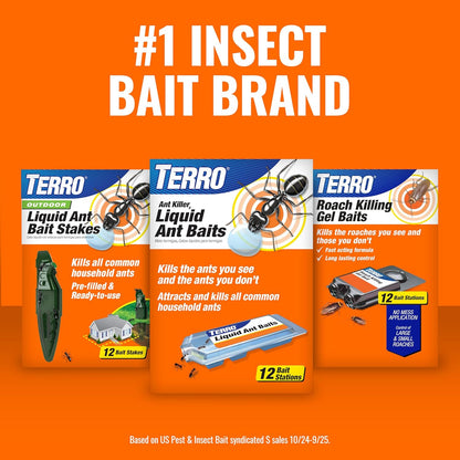 TERRO Liquid Ant Baits - T1813B - Outdoor Ready-to-Use Terro Ant Traps, Kills Household Ants, 12 Stakes