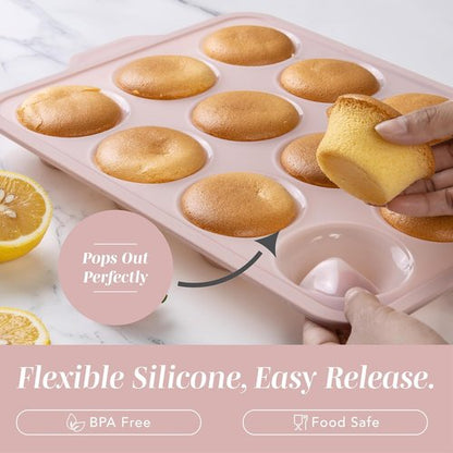 COOK WITH COLOR 17-Piece Silicone Baking Pan Set - Non-Stick Muffin Pans with Sturdy Metal Frame & Easy Clean