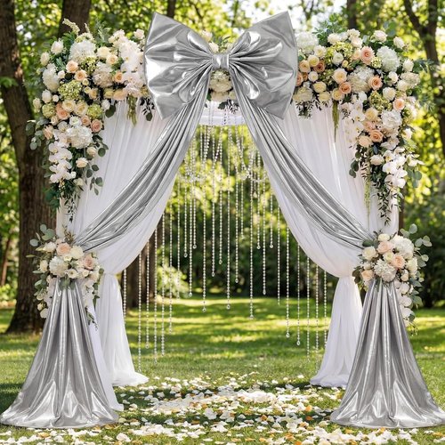 Giant Shiny Bow by [Brand Name] - Extra Large 82-Inch Glitter Decoration with Metal Clip for Weddings & Parties | Silver