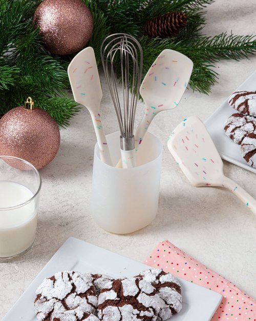GIR: Get It Right Premium Silicone Utensil Set - Non-Stick Heat Resistant Kitchen Cooking and Serving Utensils - Silicone Spatula, Flip/Turner, Spoonula, Whisk, and Storage Container- Sprinkle