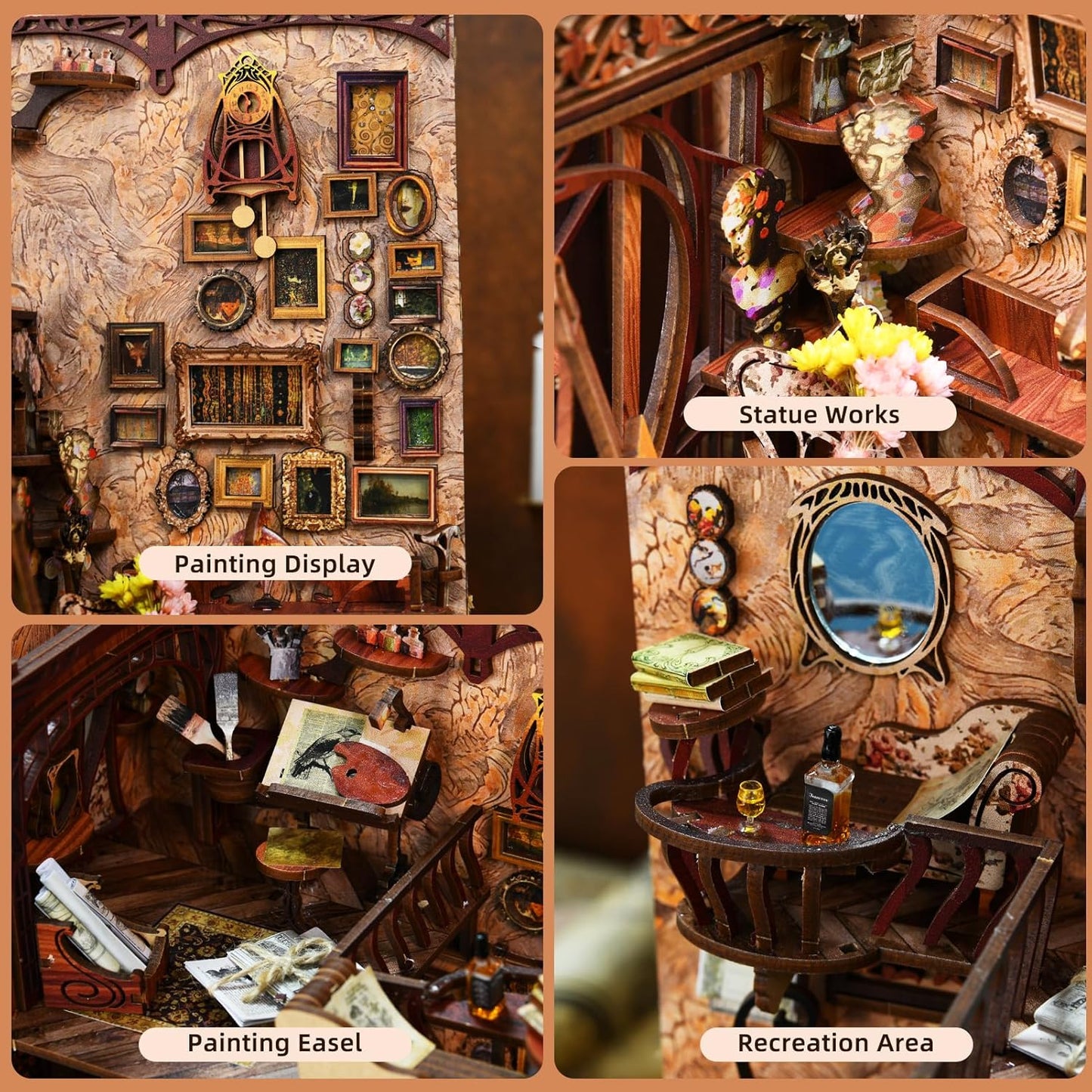 MiniCity Book Nook Kit - DIY Miniature Dollhouse Bookend Decor with LED Light | Painter's Day at Dusk