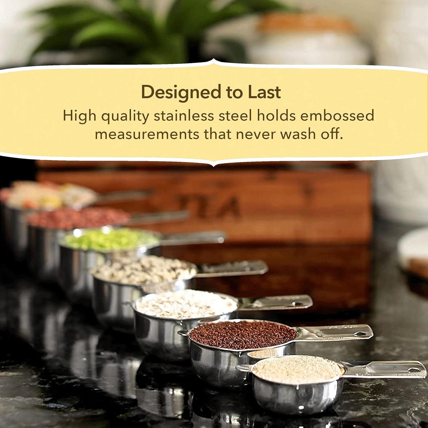 Simply Gourmet Measuring Cups - Set of 7 Stackable 304 Stainless Steel Kitchen Gadgets for Liquid & Dry Ingredients
