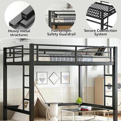 Bellemave Full-Size Loft Bed Frame with Dual Ladders, Iron Construction, No Box Spring Needed - Black (Variation: Black+Full)