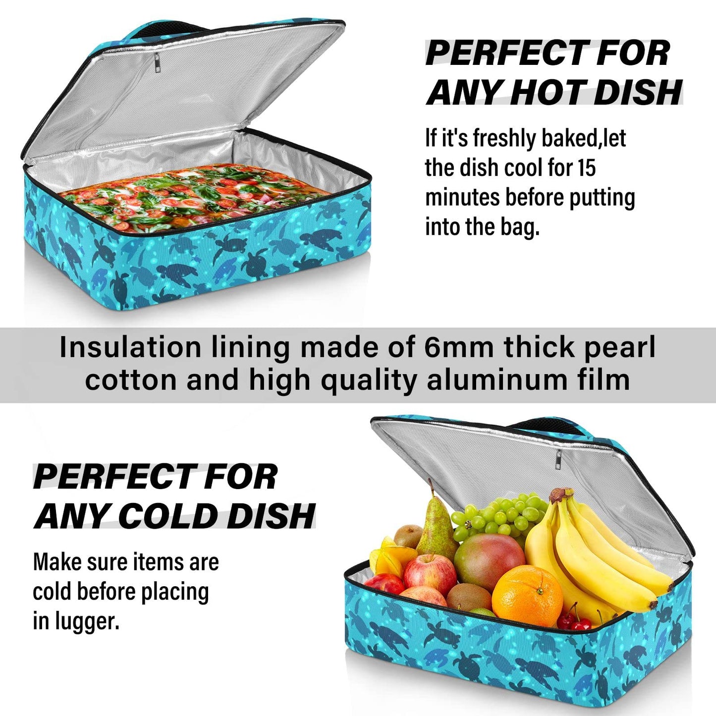 xigua Sea Turtle Casserole Dish Carrier, Portable Leakproof Insulated Casserole Carrier for Hot or Cold Food, Travel, Party, Picnic