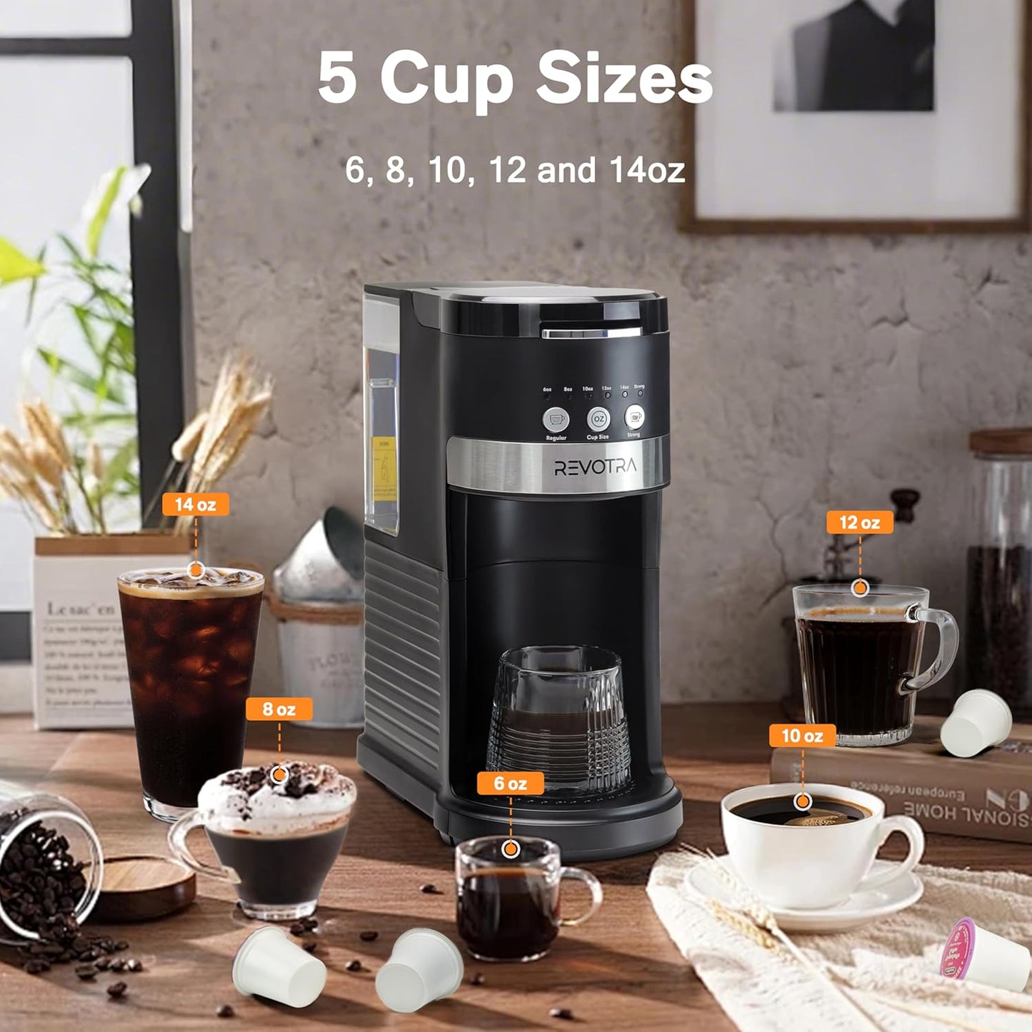 Skiennix Single Serve Coffee Maker - Brew Pods & Ground Coffee, 6-14oz Sizes, Compact Design