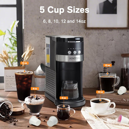 Skiennix Single Serve Coffee Maker - Brew Pods & Ground Coffee, 6-14oz Sizes, Compact Design
