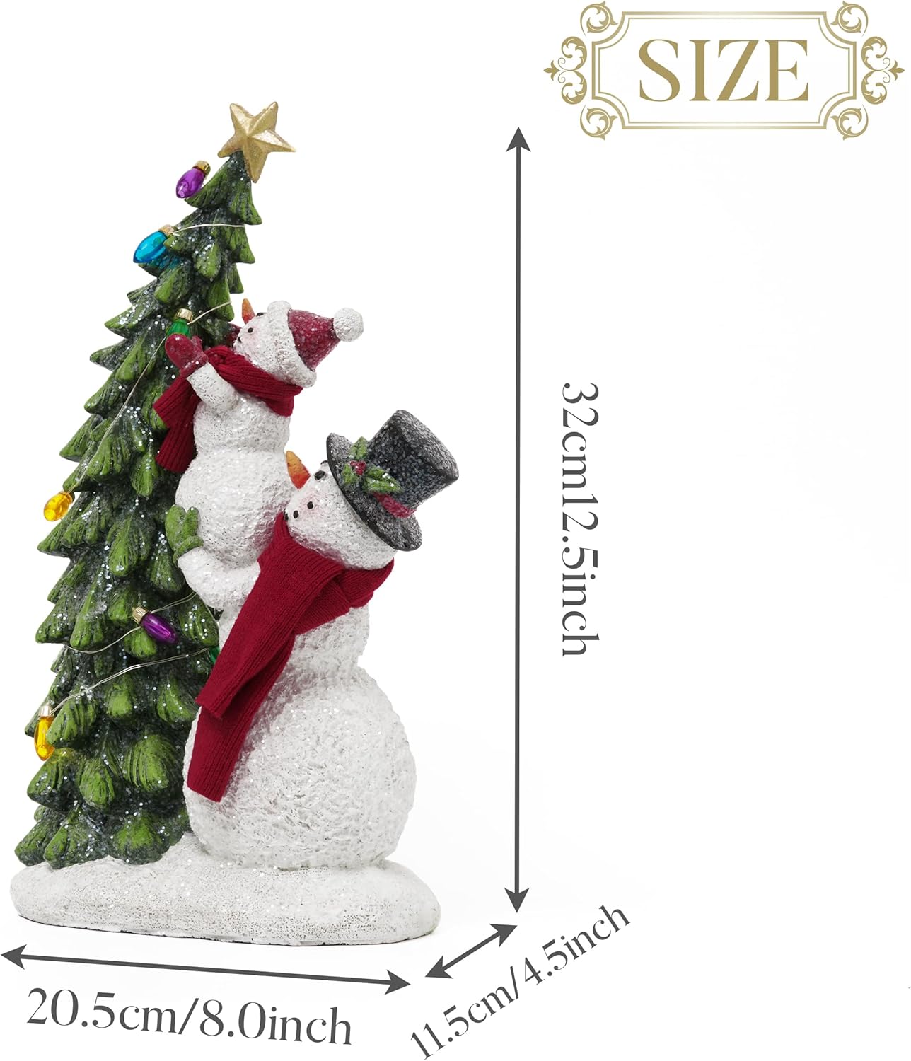 Valery Madelyn Christmas Snowman Figurines - Adorable Red & White Resin Family Decor | 12.5 Inch with Lights