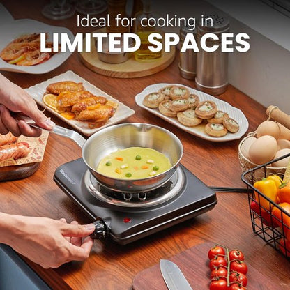 Elite Gourmet Electric Hot Plate - Single Coiled Burner with Temperature Control | Easy to Clean, Black