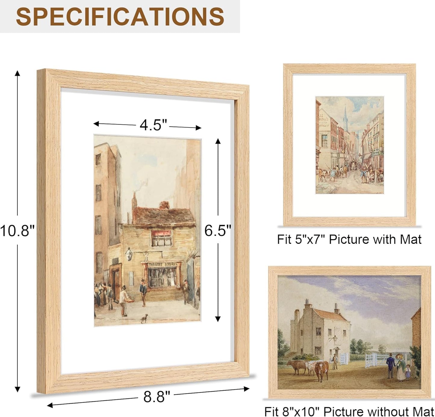 Vittanly 8x10 Picture Frame - Solid Wood with Plexiglass & 5x7 Mat | Versatile Wall Hanging or Tabletop Decor