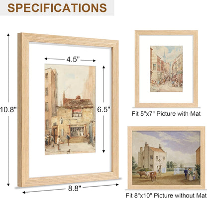 Vittanly 8x10 Picture Frame - Solid Wood with Plexiglass & 5x7 Mat | Versatile Wall Hanging or Tabletop Decor