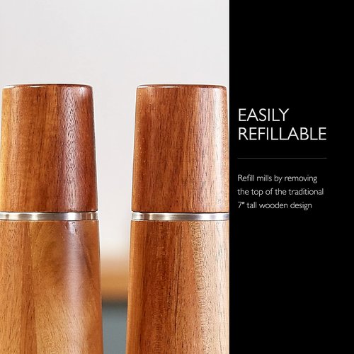 Cole & Mason Marlow Wood Mill Set - Balanced Salt and Pepper Grinders - Refillable Spice Tools - Adjustable Salt and Peppercorn Grinder Settings - Acacia Wood