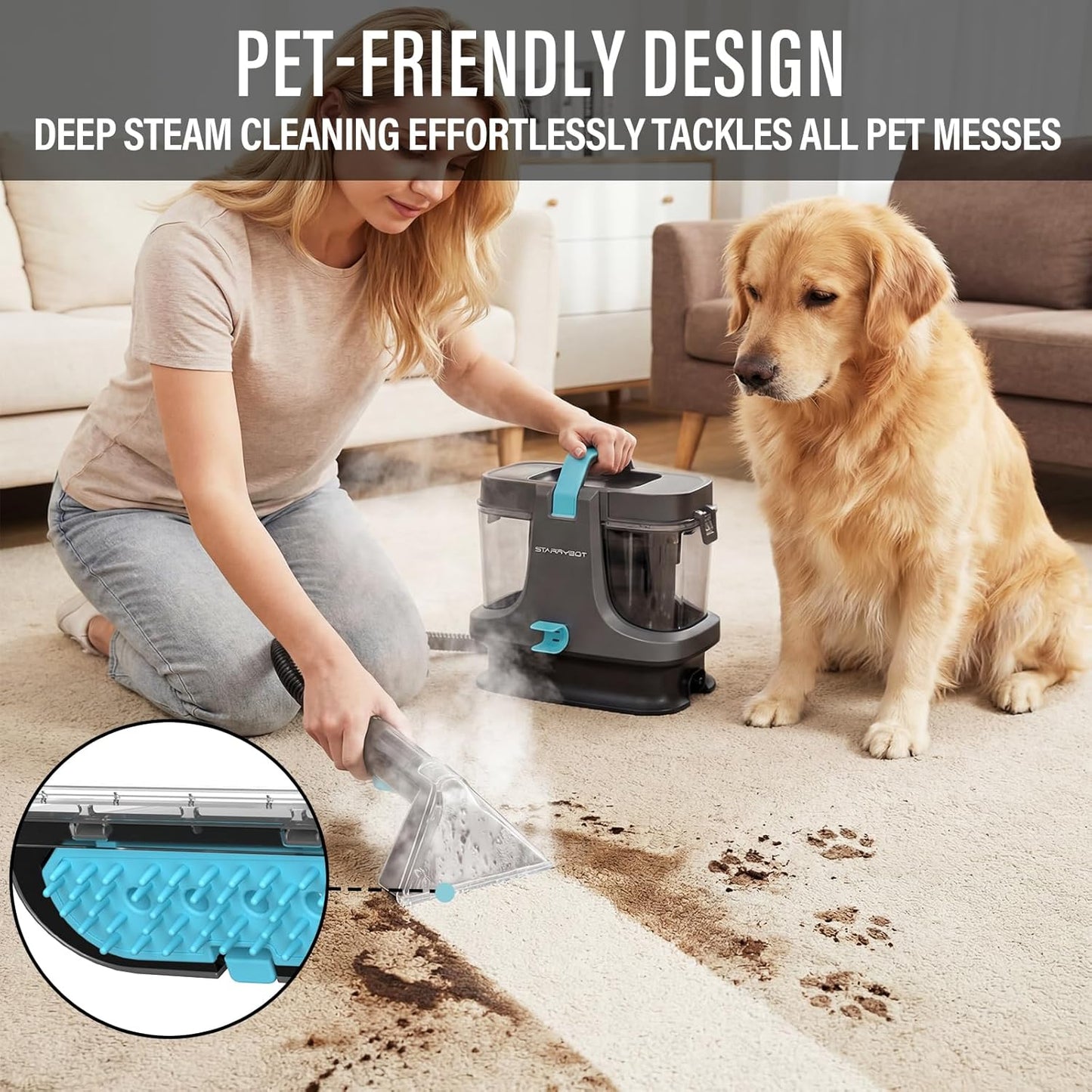 Starrybot Portable Carpet Cleaner - Powerful Deep Cleaning Machine for Home Use