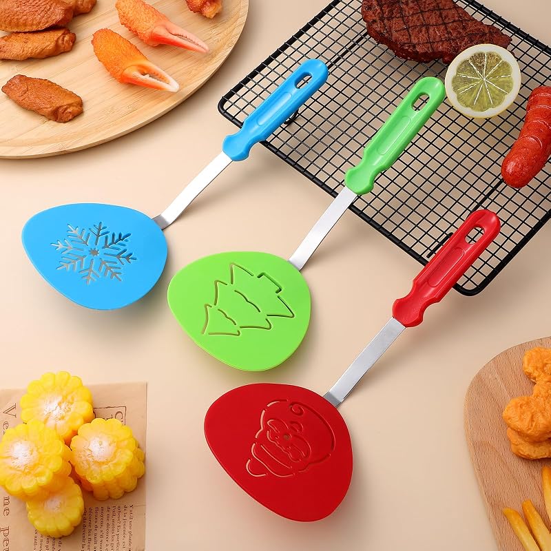 Christmas Spatula Set - 3 Pcs Nylon & Stainless Steel Turners for Baking, Tree, Santa & Snowflake