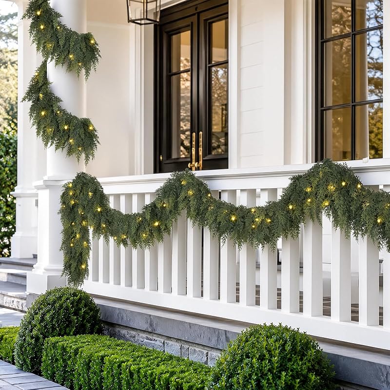 9FT Pre-lit Cedar Garland with Lights - Green + 1 + 9FT