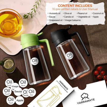 YARRAMATE Glass Olive Oil Sprayer - 16oz with 10 Color Labels | Sleek Black Design