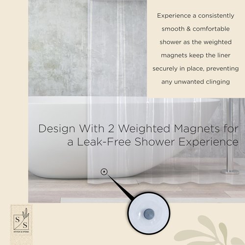 Stitch & Stone Shower Curtain Liner, Premium Lightweight Durable Waterproof 4g PEVA for Bathroom with Weighted Magnets, Standard Size 70" x 72" Clear 2 Pack