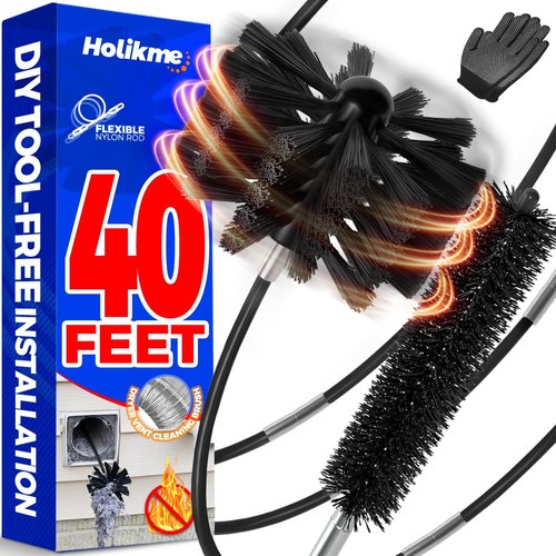 Holikme 40 Feet Dryer Vent Cleaner Kit - Flexible Lint Brush with Drill Attachment for Easy Cleaning